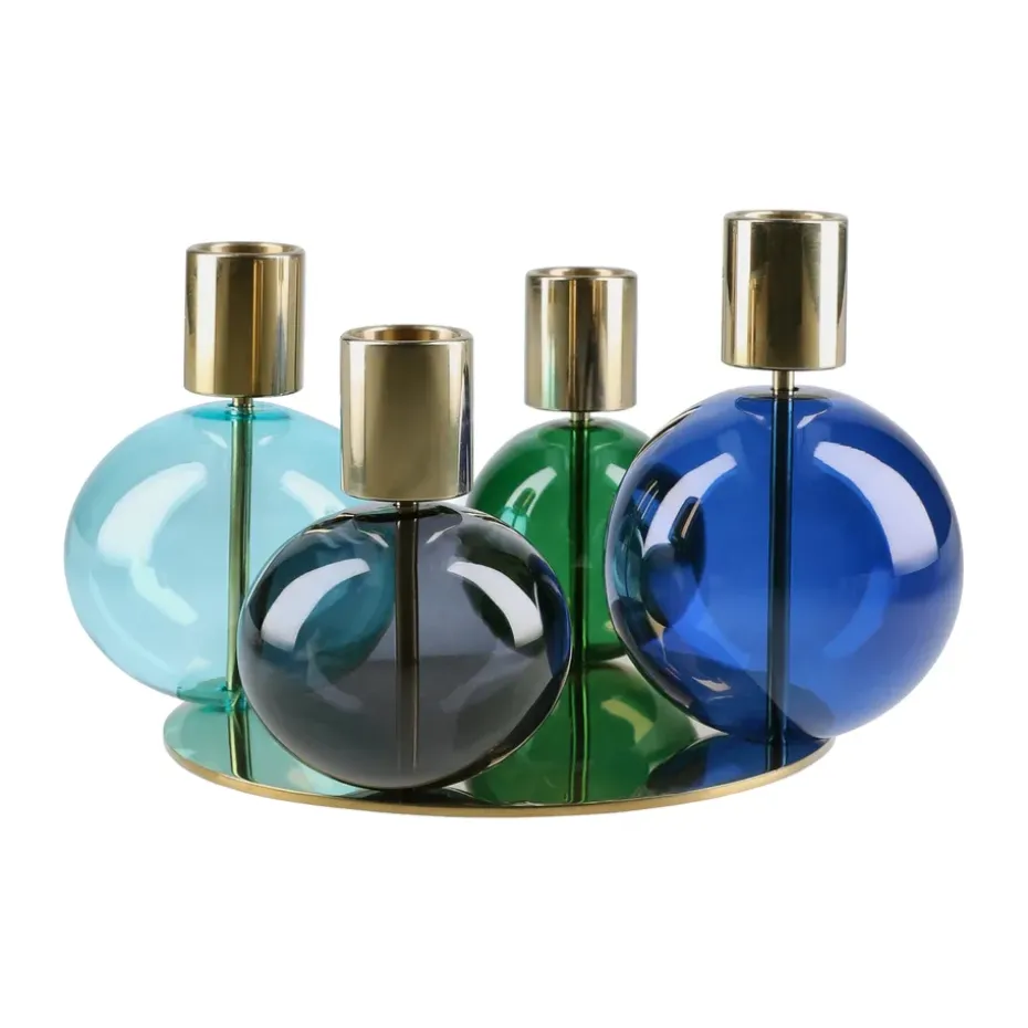 Bubble 4-haarainen kynttilänjalka Ø17,5x12 cm, Blå-grön-smoke