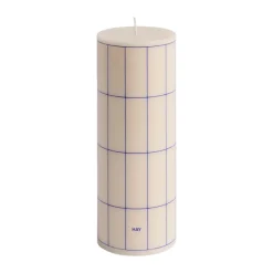 Column Candle -pöytäkynttilä medium 20 cm, Off white-blue grid check