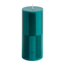 Column Candle pöytäkynttilä small 15 cm, Green-dark green iso ruutukuvio.