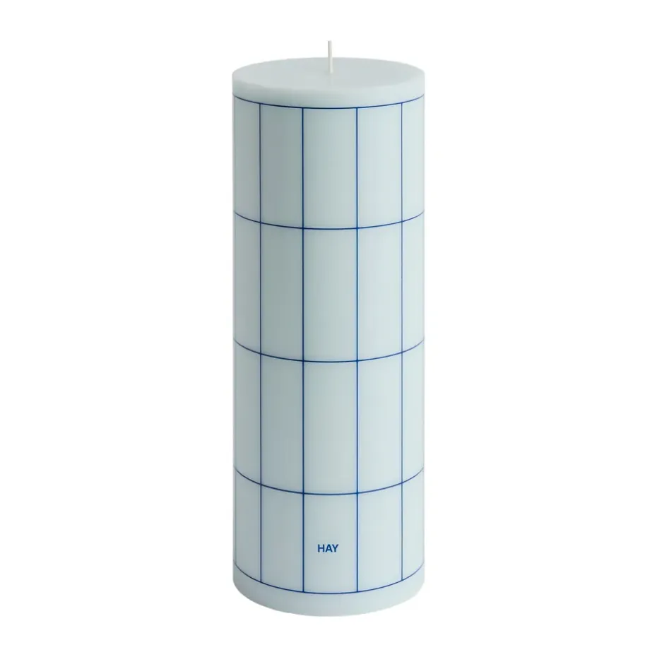 Column Candle pöytäkynttilä large 25 cm, Light blue-blue grid check