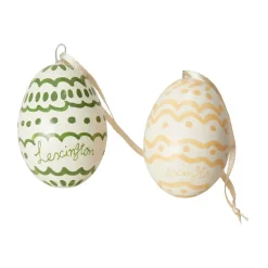 Easter Eggs in Papier Maché pääsiäiskoriste 2 kpl, Green-yellow