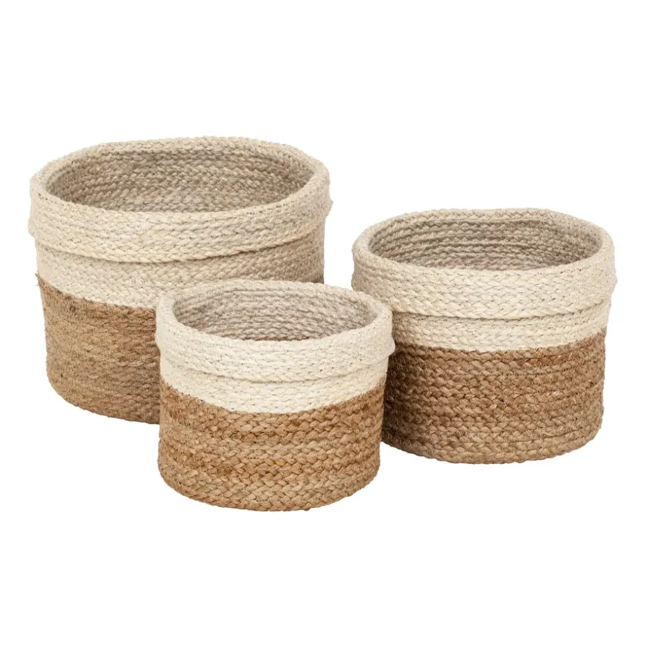 Flätad säilytyskori 3-pack, Luonto-valkoinen