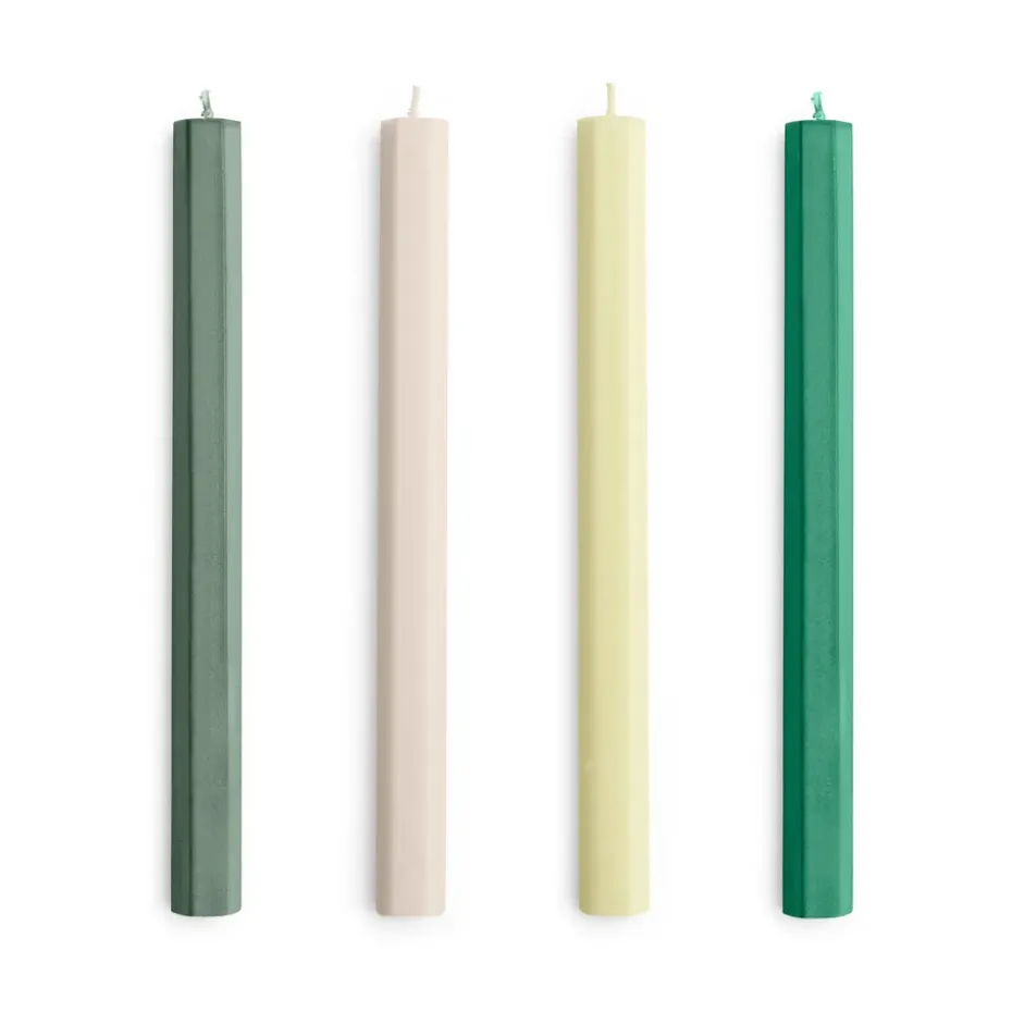 Hexagon Candle kynttilä mix 4-pack, Greens-whites