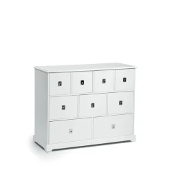 Smögen lipasto, valkoinen, 9 laatikkoa, kromi