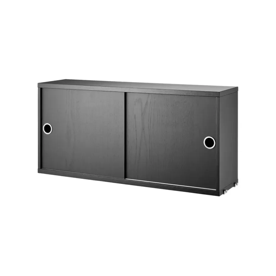 String kaappi liukuovella, laatikko musta petsi, 78x20 cm