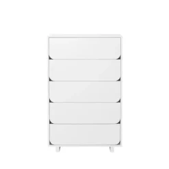 Vidja korkea lipasto, Valkoinen lakka, 5 laatikkoa