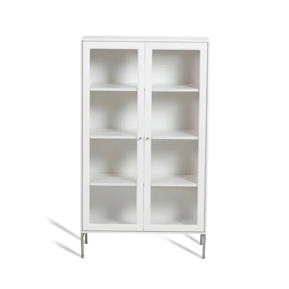 Volt vitriinikaappi 130 cm valkolakka, Yksityiskohdat ruostumattomasta teräksestä